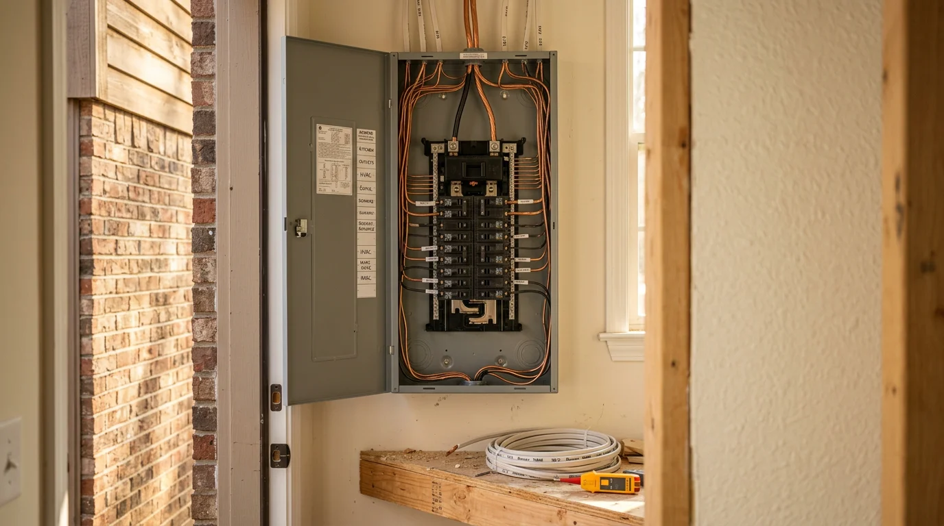 Electrician working on residential wiring installation